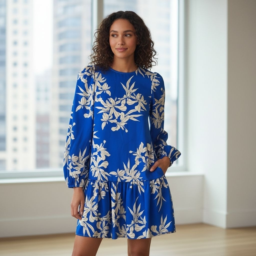 blue and white midi 👗 floral dress